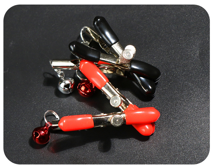 Metal Nipple Clamps with Bells, Red, PVC-Coated Tips, Adult Couples Sensory Accessory — detail image 44