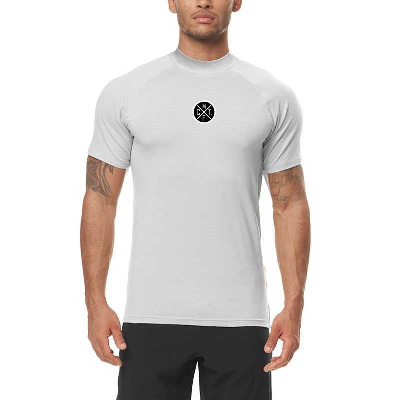 Sports Fitness Ice Silk Men's Short-Sleeved Summer Quick-Drying Elastic Pure Color Round Neck Fashion Casual Running Training Trendy T-Shirt