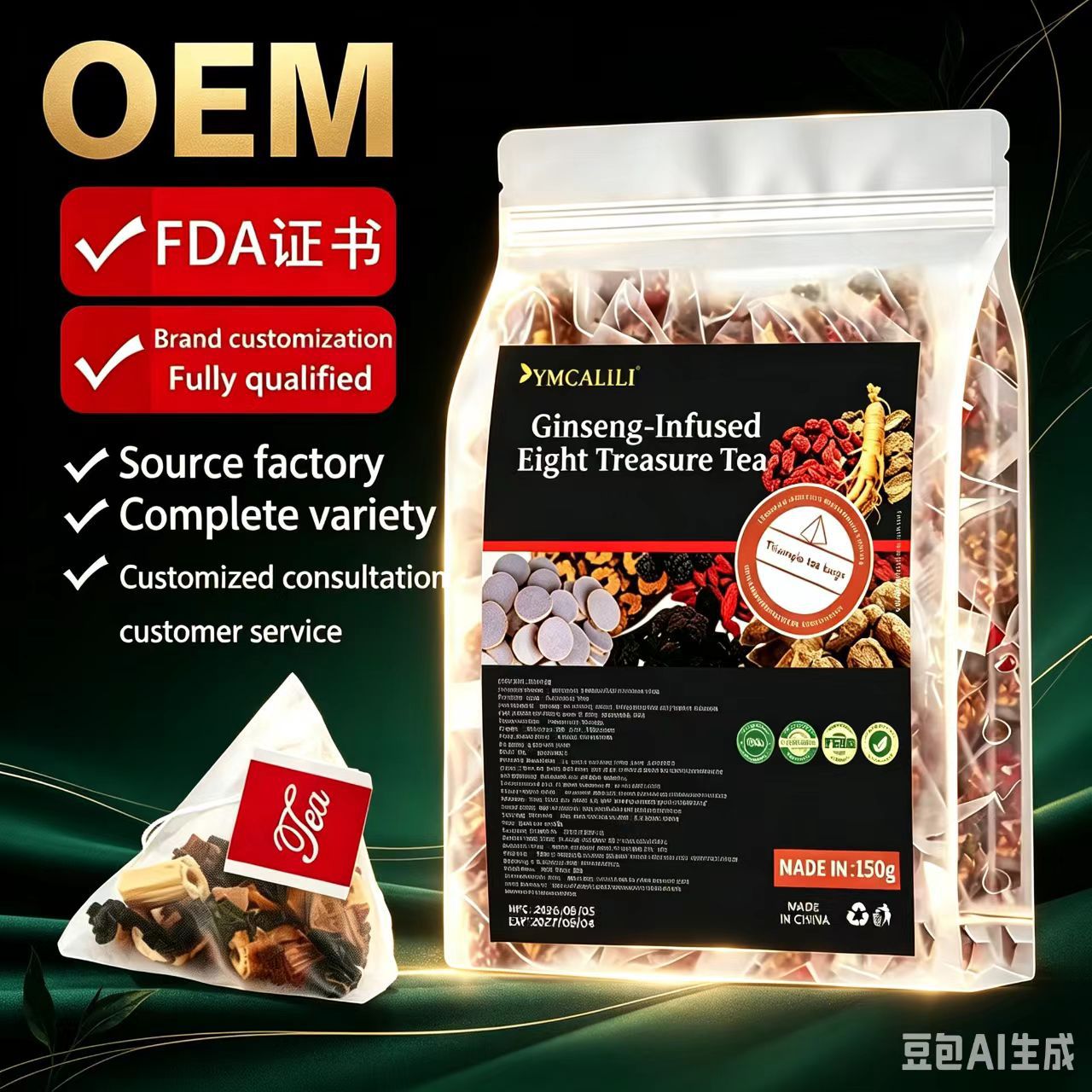 Ginseng Eight Treasure Tea Ren Shen Ba Bao Cha 150g Bagged Herbal Tea Blend 30 Teabags Sugar Free Cold Brew quality and texture