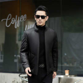 海宁真皮皮衣男2025冬季新款中老年时尚帅气机车短款羽绒服皮衣男