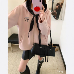 017 慵懒风连帽卫衣女秋季新款刺绣卡通拉链开衫女式外套休闲卫衣