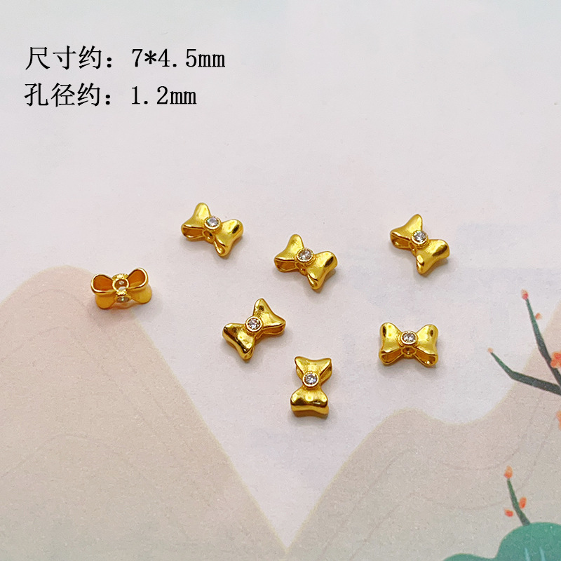 s925 silver gold-plated bow with diamond-studded flower ball, spacer beads, barrel beads, bracelet, necklace, DIY semi-finished accessories wholesale