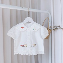 2023夏0-3岁女童小童韩国洋气公主绣花圆领短袖衬衫上衣