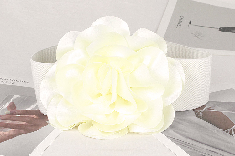 7.5cm Wide Waist Belt Women's Rose Versatile Elastic Waistband Fashionable Temperament Three-dimensional Large Flower Decoration Accessories_voghion.com