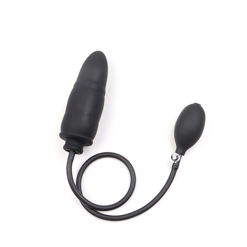 Inflatable Silicone Anal Plug with Expansion Bulb, Black TPE Adult Toy — detail image 4