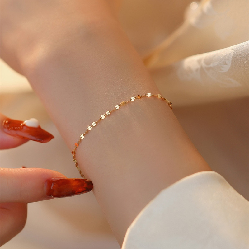 Japanese style S925 sterling silver plated 14K gold ultra-fine lips light luxury elegant high-grade sense of service texture all-match bracelet Japanese style S925 sterling silver plated 14K gold ultra-fine lips light luxury elegant high-grade sense of service texture all-match bracelet