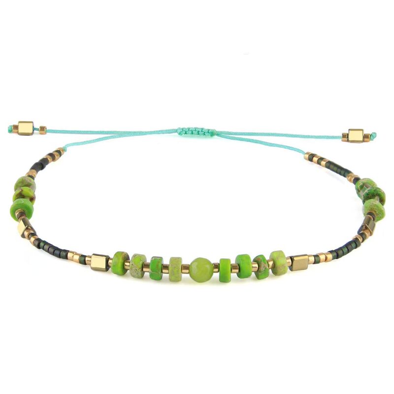New Bohemian Style Rice Bead Bracelet with Blue Turquoise Abacus Beads, Handmade Woven Flat Bead Friendship Bracelet for Women
