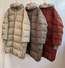 25年秋冬BC女式加厚宽松长款连帽羽绒服羊绒羊毛混纺獭兔毛领鹅绒