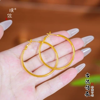 璞佐金店同款24K亮金欧美时尚简约女款圈圈耳环耳饰送女友礼物
