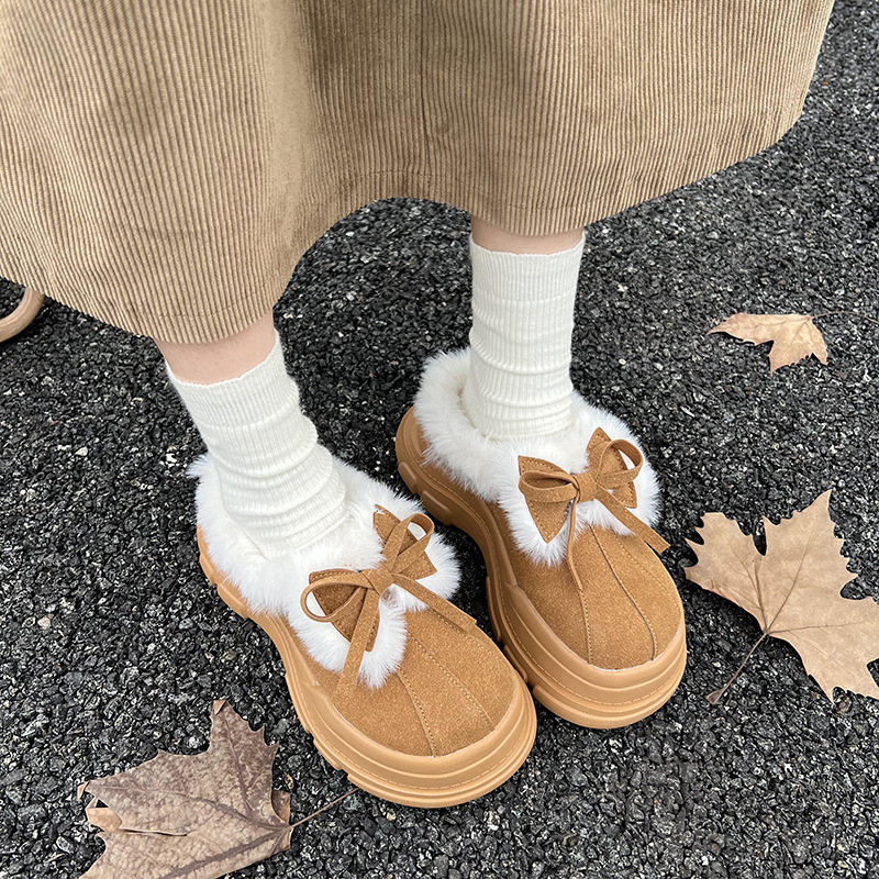 2024 Autumn and Winter Cute Bow Slip-on Half-tow Baotou Cotton Shoes Women's fleece-lined Fashion Thick-soled Snow Boots 2024 Autumn and Winter Cute Bow Slip-on Half-tow Baotou Cotton Shoes Women's fleece-lined Fashion Thick-soled Snow Boots
