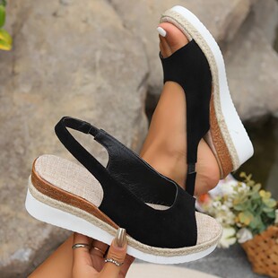 Cross-border Large Size Fish-mouth Sandals Women's 2024 Spring and Summer New Arrival Wedge Roman Style Platform Sandals with Buckle