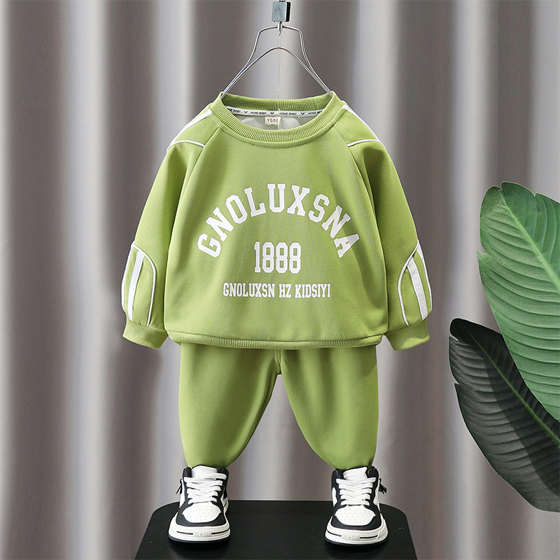 6145 traje de suéter para niños ropa de primavera y otoño 2025 nuevo estilo estilo occidental ropa de letras para bebés ropa de dos piezas de otoño para niños