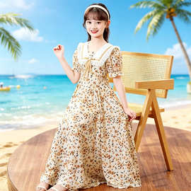 女童夏季度假裙子网红新款时尚小女孩碎花裙子洋气小清新公主长裙