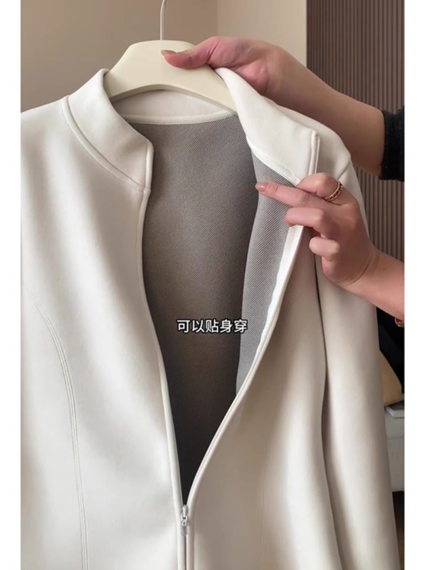 德绒加厚立领长袖卫衣外套女秋冬大码胖mm保暖双拉链开衫内搭上衣|undefined