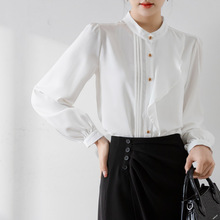 现货2025春新款荷叶边长袖衬衫女轻奢高级感白色衬衣法式减龄洋气