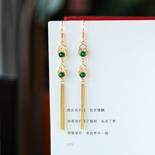 Natural Burmese Jade Gourd Earrings for Women, Spicy Green Abacus Beads Earrings, Accessible Luxury and High-End 14K Gold Earrings