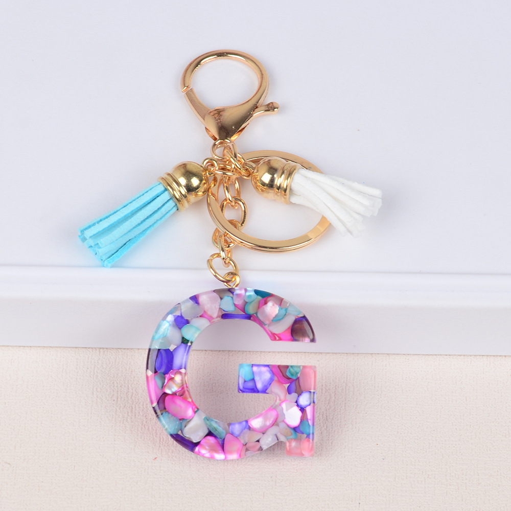 Keychain de iniciales de goteo de pegamento mezcla de piedra de letras de llaves lindas bolsos de damas llaves de automóviles colgantes joyas