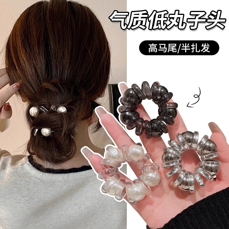 Coletero Cable de Teléfono con Perla de Nylon Alta Elasticidad Duradero para Cabello de Mujer