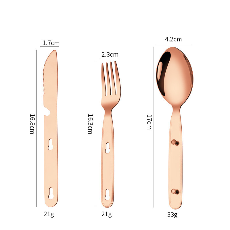 Cuchillo de vajilla al aire libre de acero inoxidable extraíble transfronterizo 410, tenedor y cuchara 3-en-1 de camping multifunción tenedor y cuchara vajilla portátil