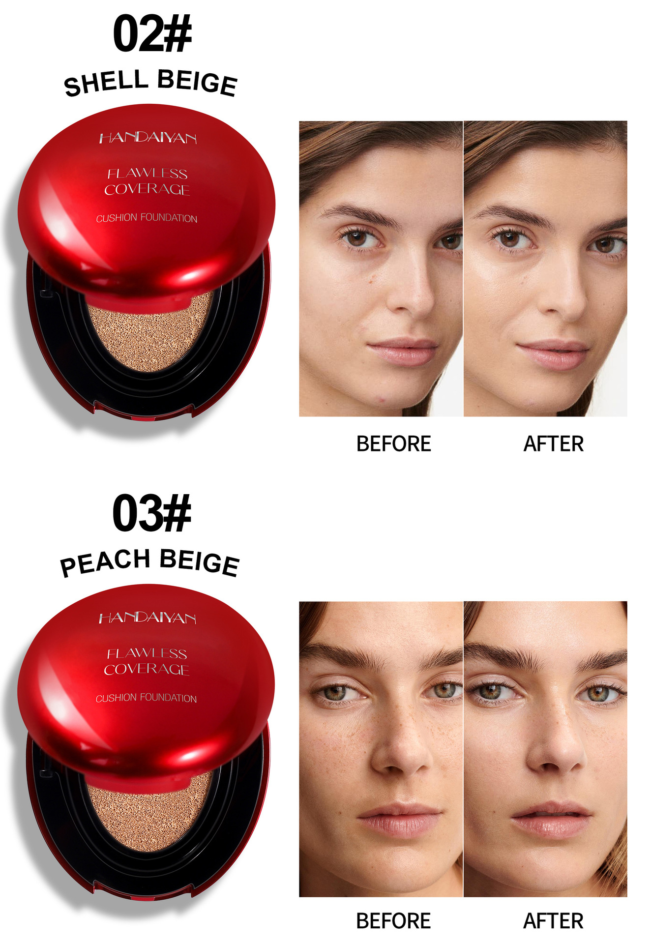 The cross-border foundation provides long-lasting concealer without smudge, and does not cause powder to stick on oily skin. The handaiyan red shell foundation does not come off undefined