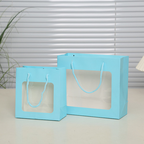 Creative solid-color window-opening handheld bag shopping clothing packaging paper bag birthday gift bag wholesale