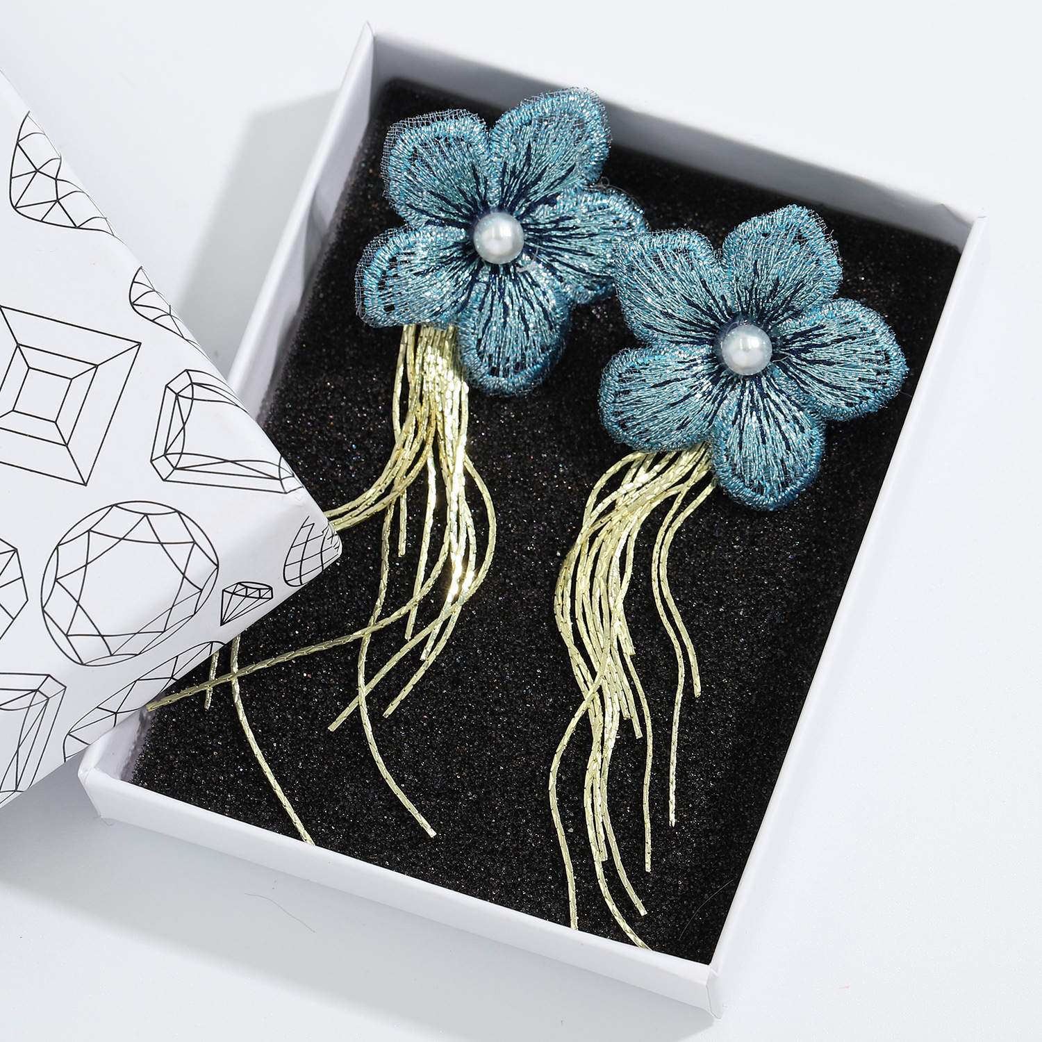 Korean Mesh Fabric Flower Earrings display picture 4