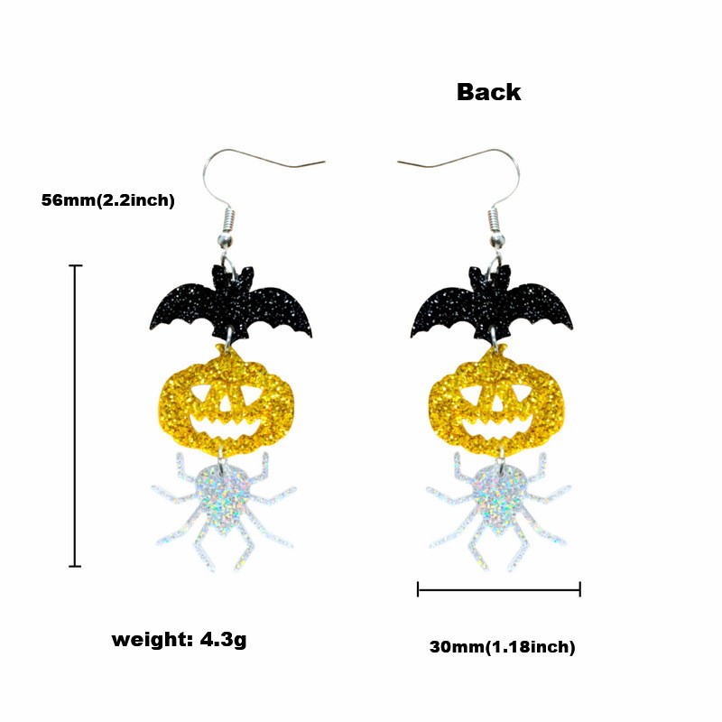 Holiday, Party Occasion Arylic Material 1 Pair Halloween Funny Pumpkin Insect Bat Arylic Drop Earrings