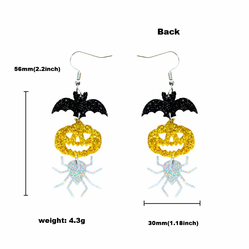 1 Pair Funny Pumpkin Insect Bat Arylic Drop Earrings display picture 2