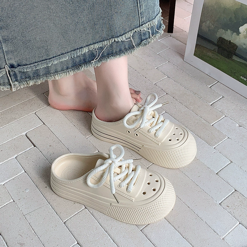 Женские туфли Croc на толстой подошве, простые повседневные модные шнурки для покупок, удобные новые летние сандалии