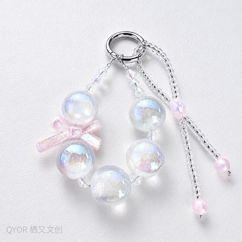 Sparkling MIU Bowknot Iridescent Crystal Bead Phone Chain Keychain Bag Pendant Designer Style for Girls Sparkling MIU Bowknot Iridescent Crystal Bead Phone Chain Keychain Bag Pendant Designer Style for Girls