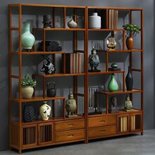 博古架实木中式书架茶家具酒柜花架隔断柜客厅摆件多层落地置物架