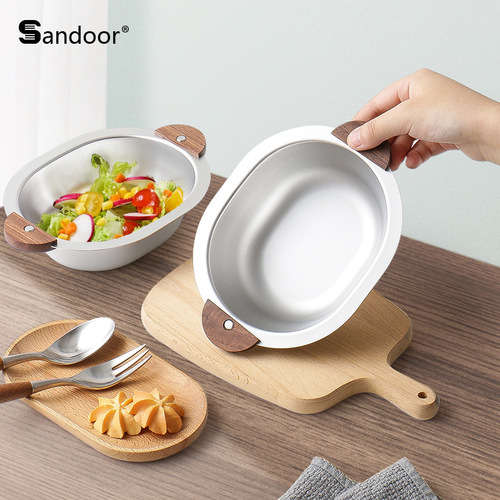 Creative Korean bear bowl 304 stainless steel household children's rice bowl dessert bowl double-eared walnut salad bowl