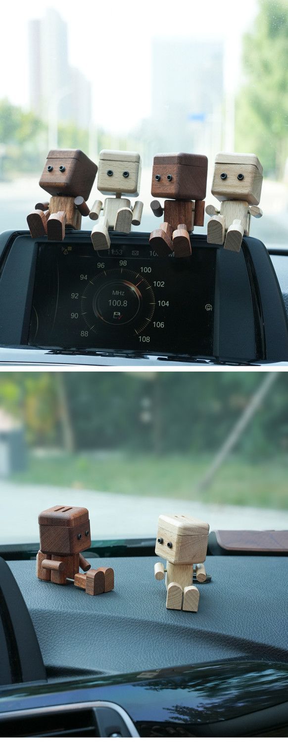 Car-Mounted Robot Wooden Ornament for Air Vent, Creative Decoration, Cute Robot Car Interior Accessory, Tiktok Trending Model