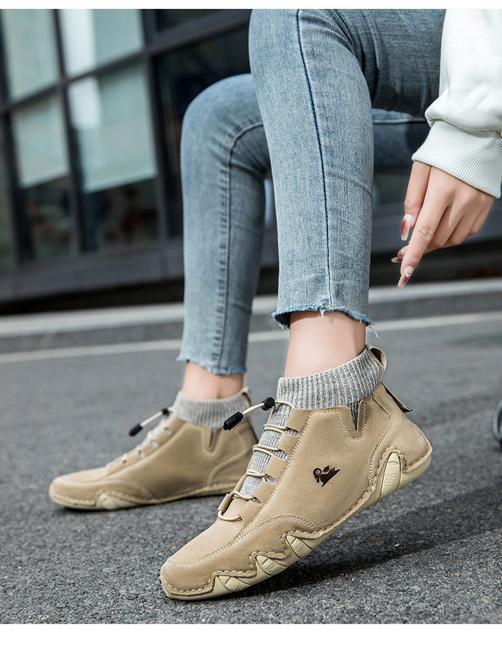 Bốt Martin cổ cao LDECK cổ vừa, thun co giãn, đế bằng, form unisex — C8007 kaki, C8007 màu xám, C8007 màu đen, C8007 đen M (kiểu lót nhung) chi tiết 9