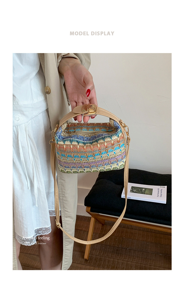 Straw Knitted Handbag Small Square Shoulder Bag With Clasp Casual Versatile Women's Luggage_voghion.com