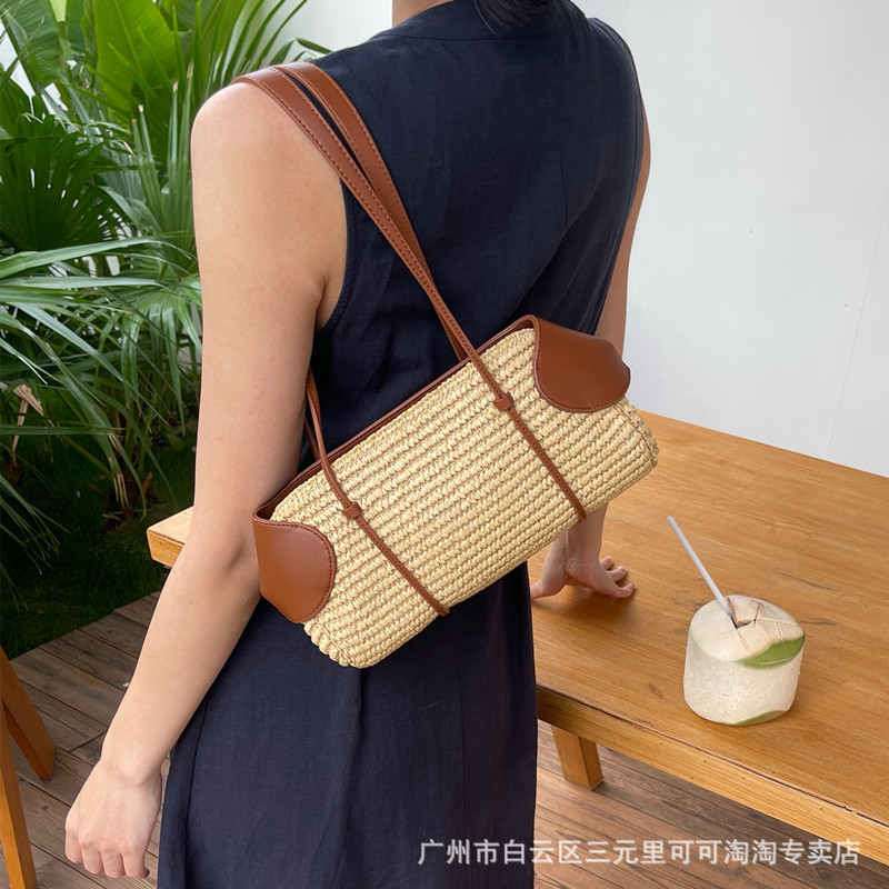 Niche Design Vacation Style Double-Sided Baguette Straw Woven Bag 2026 New Large Capacity Casual Versatile Handbag Shoulder Bag - Thumbnail 3