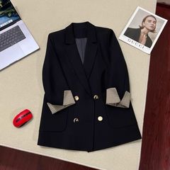 黑色西装外套女春秋冬新款韩版宽松翻袖时尚简约通勤双排扣西服潮