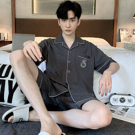 睡衣男款夏季纯棉短裤新款夏天薄款青少年男士全棉大码家居服套装