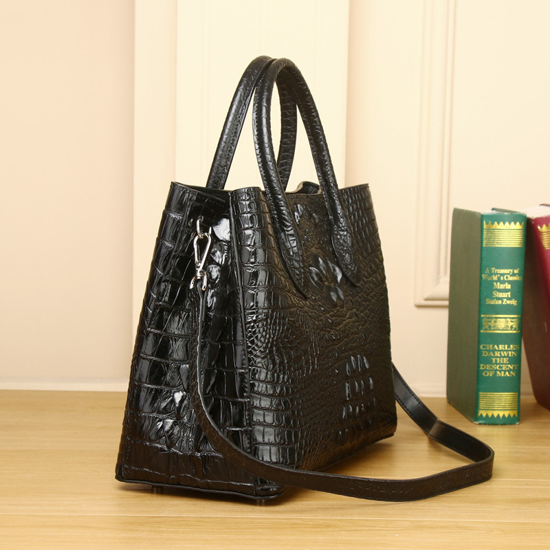 New Genuine Leather Women's Handbag Large Capacity Crocodile Embossed Garden Bag Banquet Bag Fashion Business Trendy Messenger Bag - Thumbnail 2