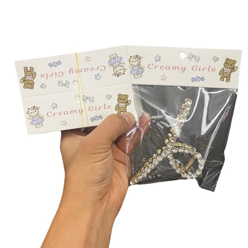 12cm cartoon bear folded hair accessories packaging card head tag 12X8creamy girls accessories card paper