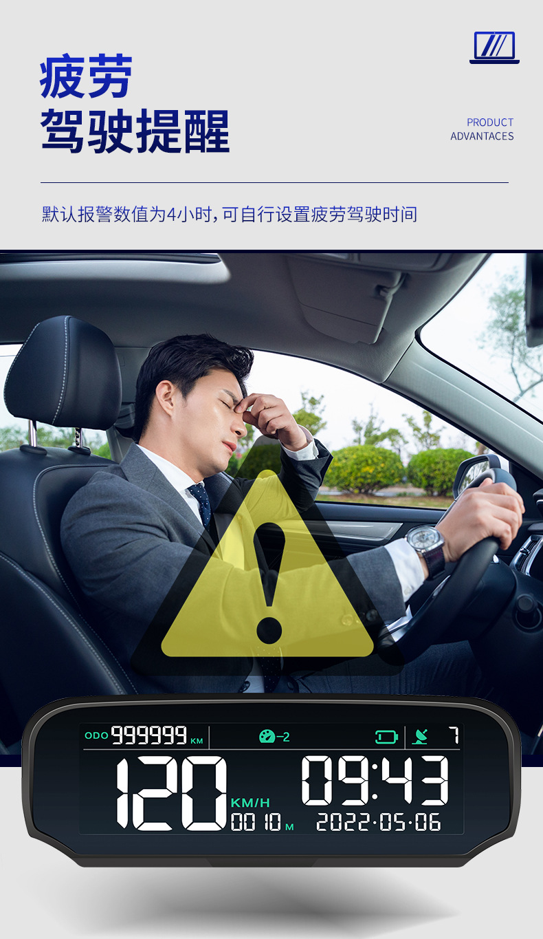 Car Hud Head-Up Display Gps Speedometer Beidou Universal Code Meter Altitude Total Mileage Clock Solar Wireless