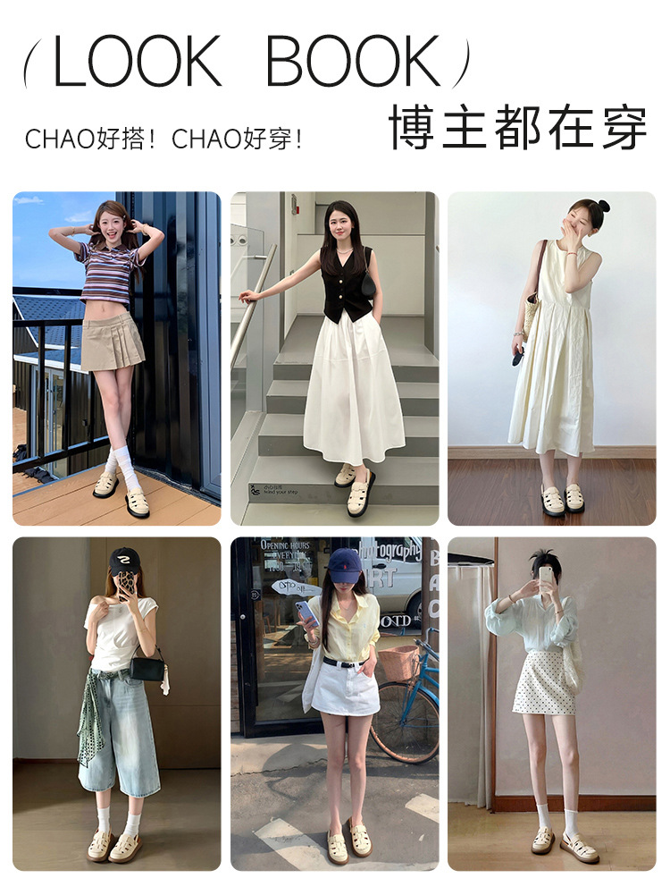 Sandal nữ quai chữ V đế tăng chiều cao, lưới thoáng khí, có thể điều chỉnh hai kiểu — AB221 mét đen chi tiết 3