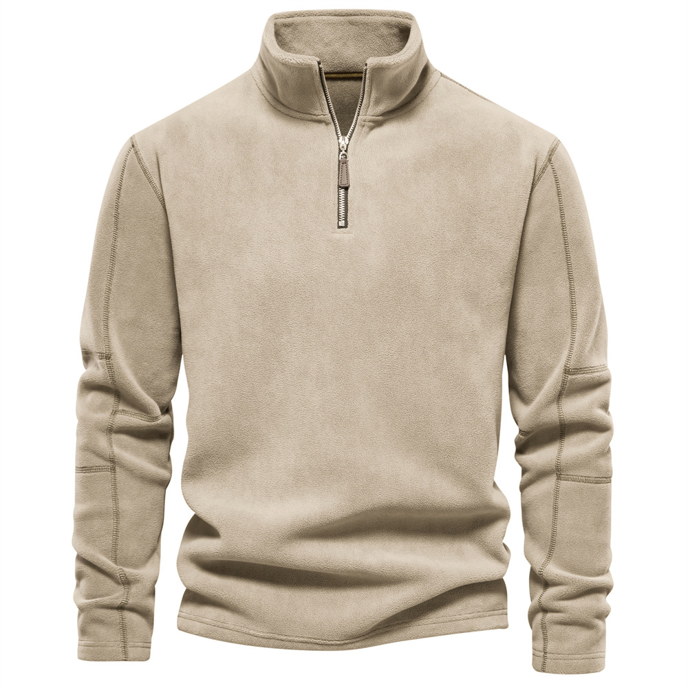 Felpa con cappuccio e cerniera a mezza manica, casual, alla moda, tinta unita, da uomo, autunno e inverno, nuovo articolo_voghion.com
