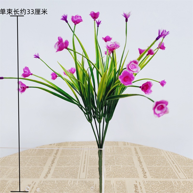 Flores de plástico falsas de una sola flor yucari hierba de agua decoración cercas de flores llenas de estrellas pequeñas flores de flores de simulación de flores verdes rosas
