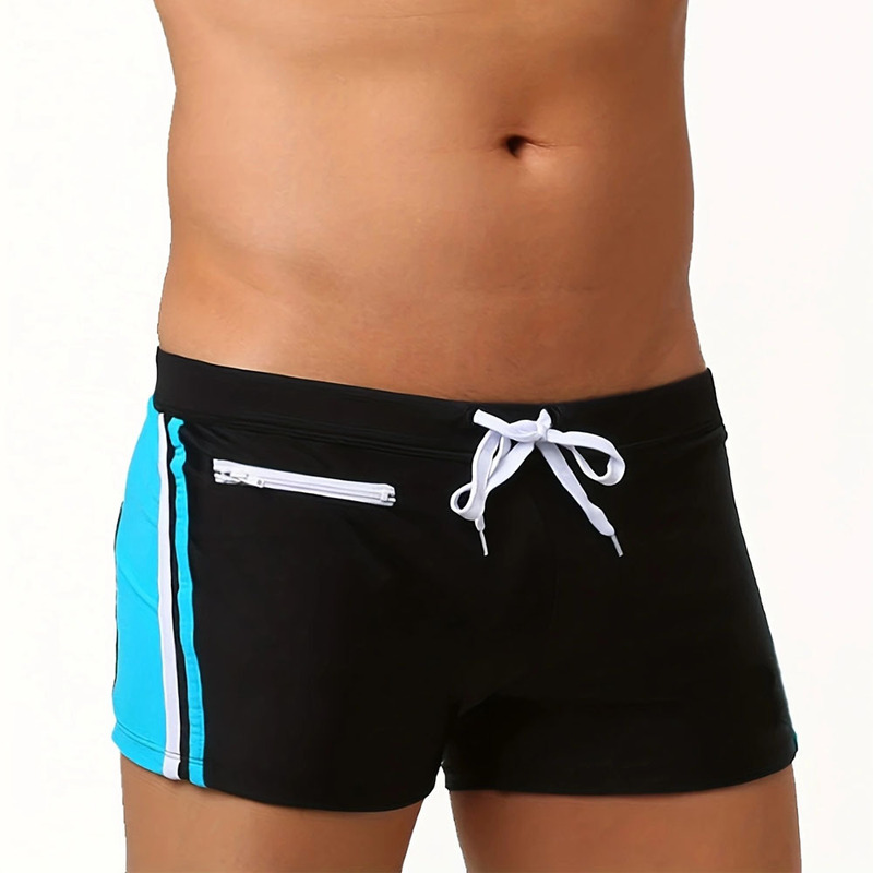 2024 cross-border foreign trade new men's color matching zipper lace slim boxer shorts swimming beach manufacturer in stock 2024 cross-border foreign trade new men's color matching zipper lace slim boxer shorts swimming beach manufacturer in stock