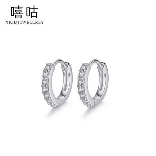 Xigu E0280 S925 Silver Earrings Feminine Personality Black and White Zircon Ear Bone Rings No Need to Remove Earrings When Sleeping