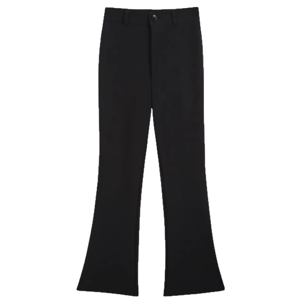 Pantalones de trajes de herradura negra primavera y verano mujeres diseño de cintura alta elástica caballo pequeño trapeador pantalones de bocina