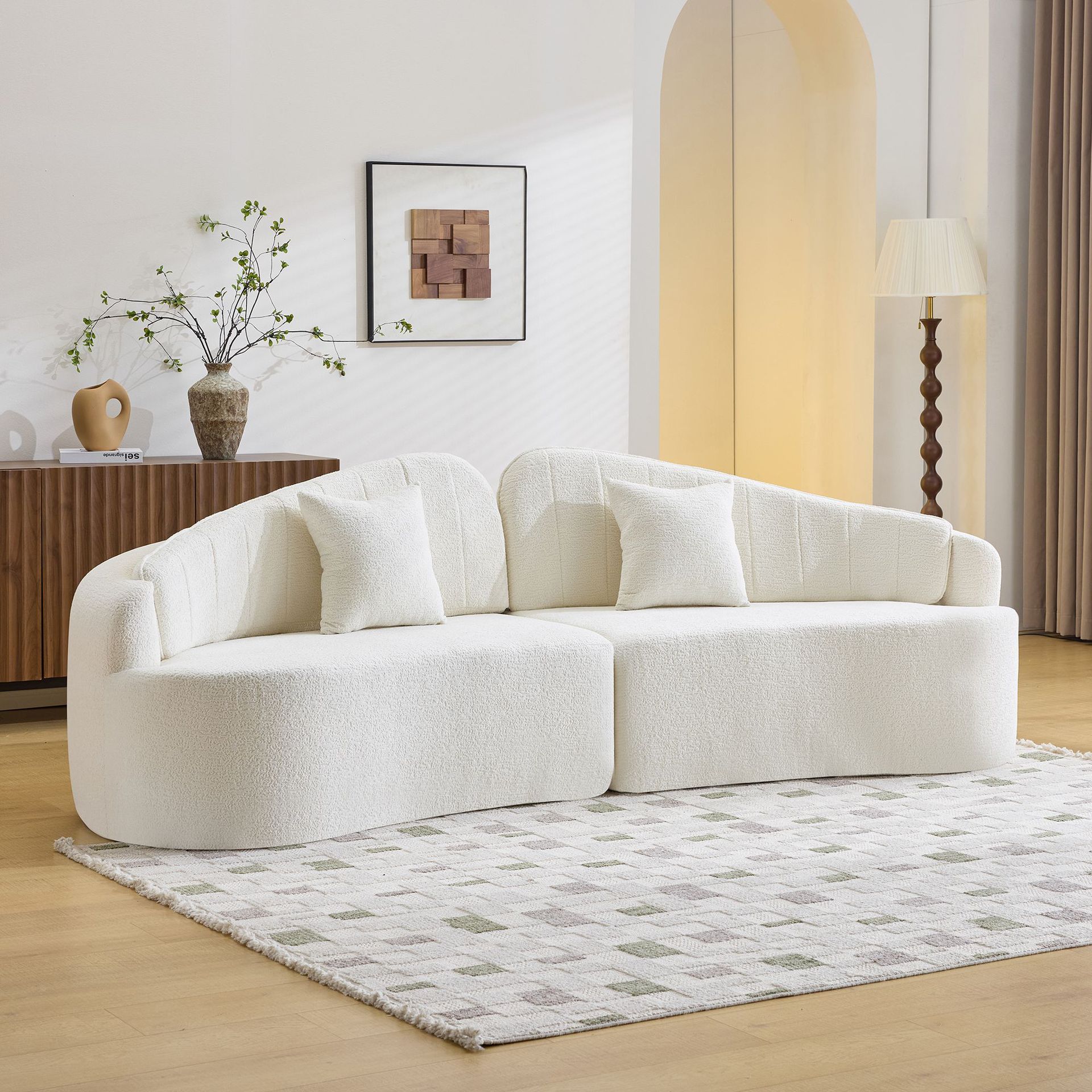 Sofá de tela transfronterizo pequeño hogar estilo nórdico sala de estar simple creativo ligero de lujo crema arco red sofá rojo