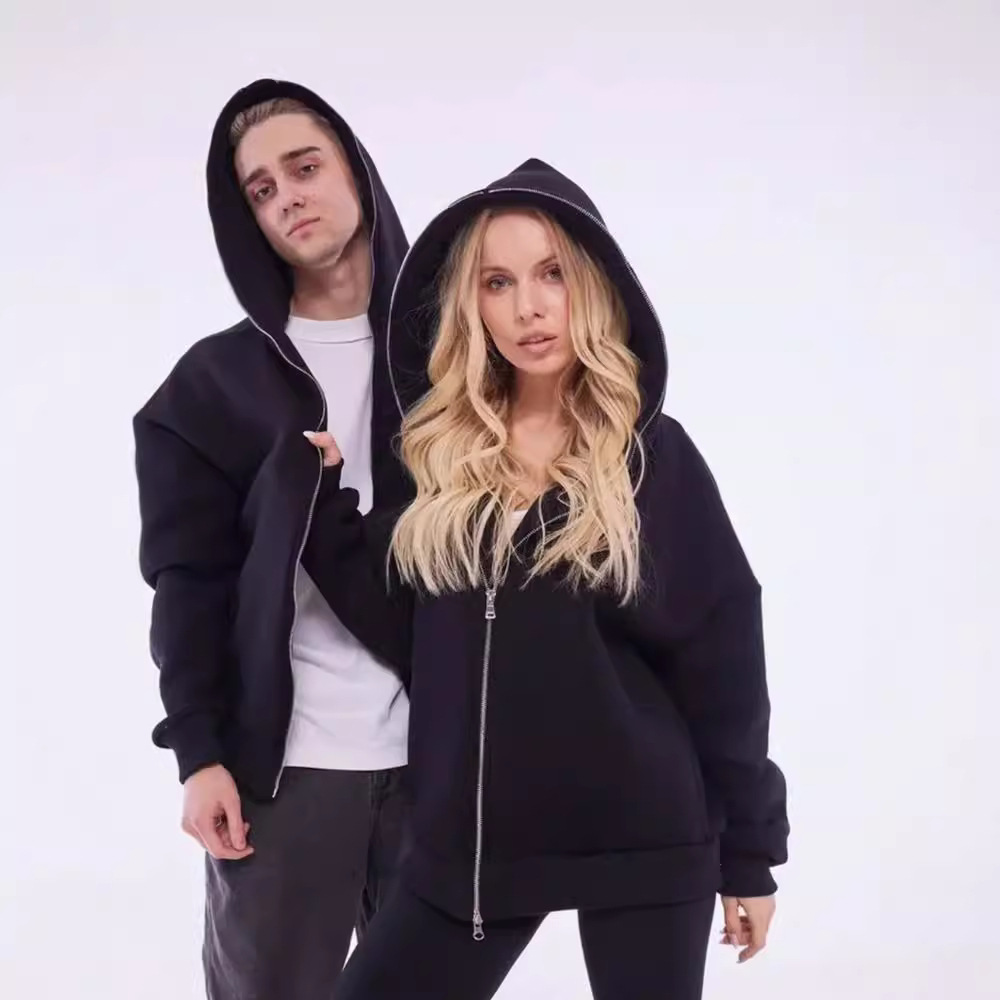 Otoño y invierno de nuevo estilo europeo y americano de vello pesado con cremallera de color sólido suéter hombre suelta de moda larga y media para hombres y mujeres