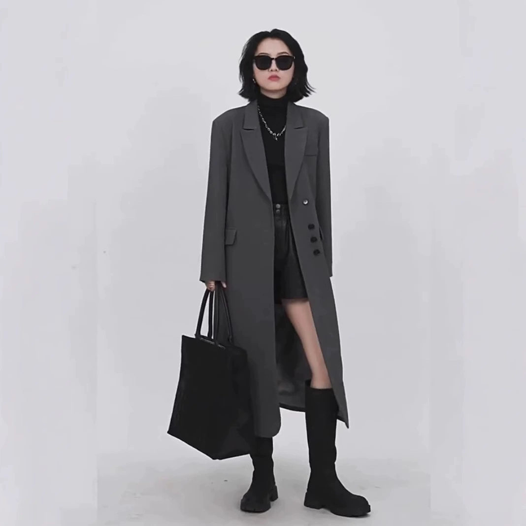 [Спотовая подвеска] 9056 Весна и Осень слегка толстый мм большой размер женский костюм плеча с воротником ветровка средней и длинной куртки